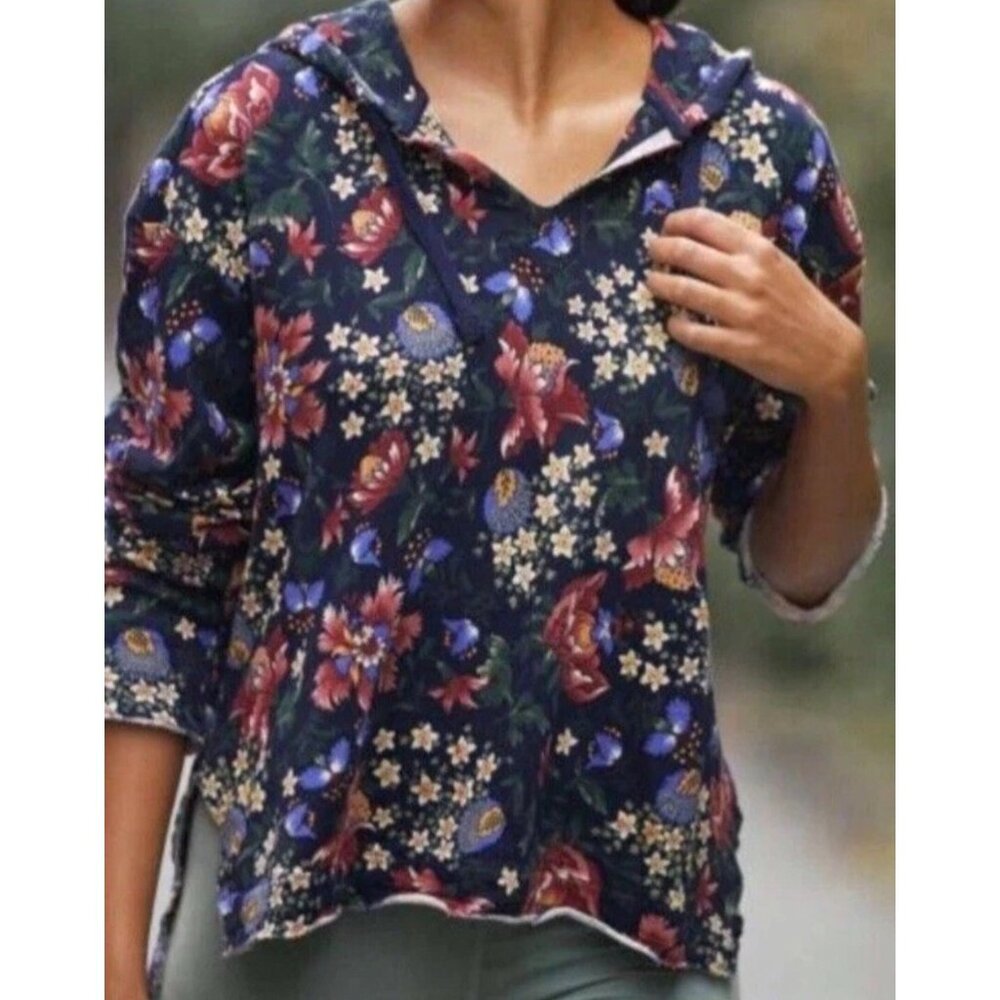 Anthropologie Daily Practice Women's Sz S Floral Hooded Sweatshirt Cotton Blend